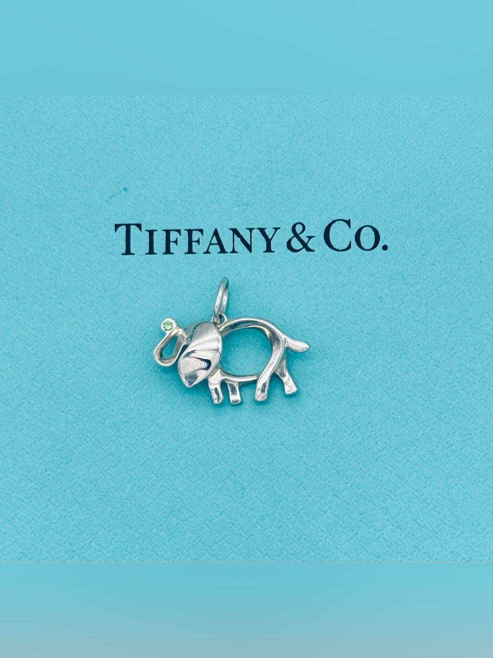 Tiffany & Co Save the Wild Elephant charm pendant Sterling Silver Tsavorite